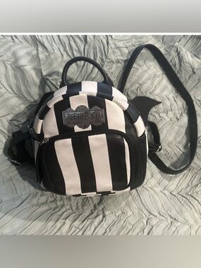 Beetlejuice Black and White Striped Mini Backpack